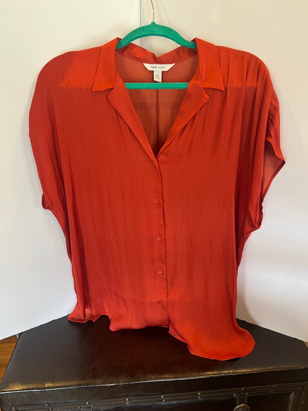 Nine West Women's Rust Red Button-Front Blouse